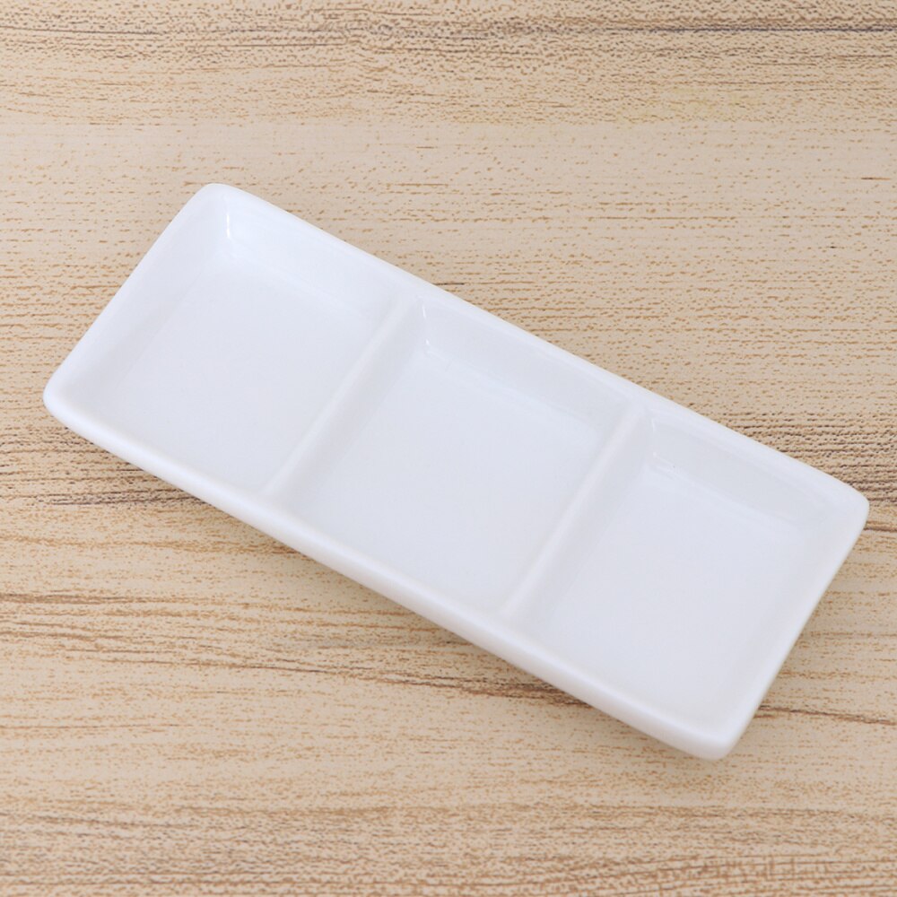 2PCS Ceramic Sauce Dishes Rectangular Sauce Fruit Dessert Plates Food Dipping Bowls Appetizer Plates (6inch, 3 Grids)