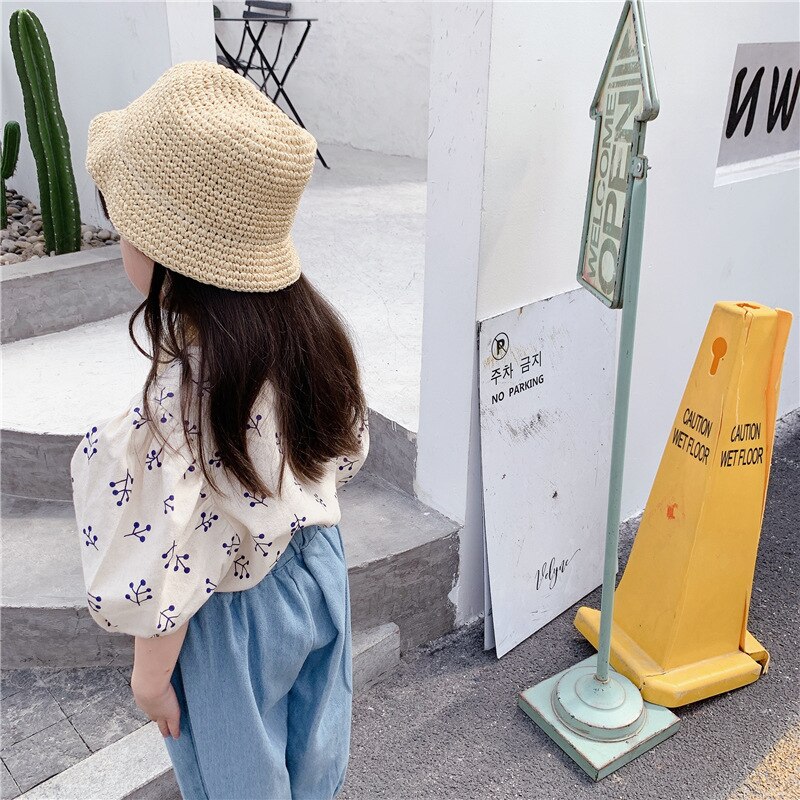Camisas florales de manga abombada de estilo japonés para niñas, camisa holgada de lino 2022 con estampado de un solo pecho, ropa