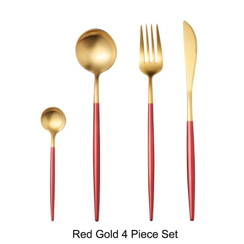 304 roestvrijstalen gouden besteksets, dinervork, mes, lepel, eetstokjes, serviesset, zilverwerk, servies: Rood goud