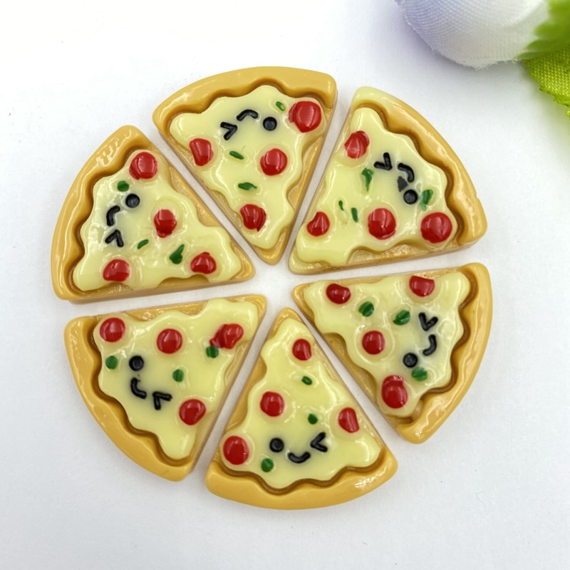 10st Handgeschilderde hars imitatie Mini Pizza Plat Miniatuur patroon applique DIY Bruiloft plakboek ambacht