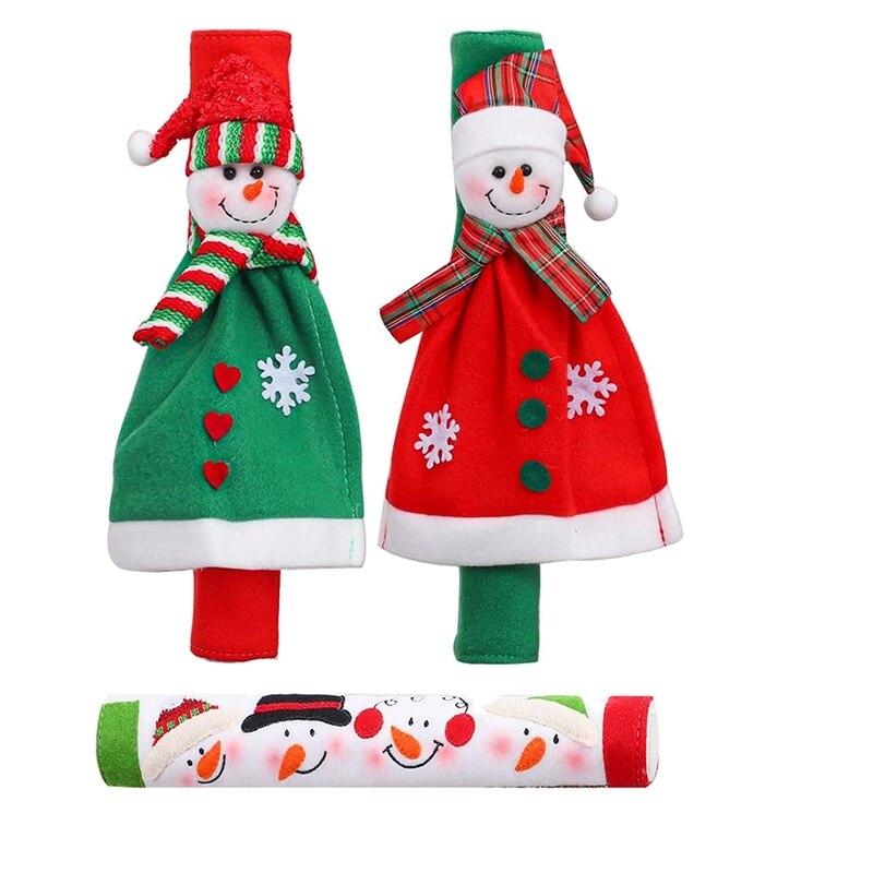3 Pack Adorable Snowman Refrigerator Handle Covers Set,Kitchen Appliance Handle Covers for Christmas Decorations