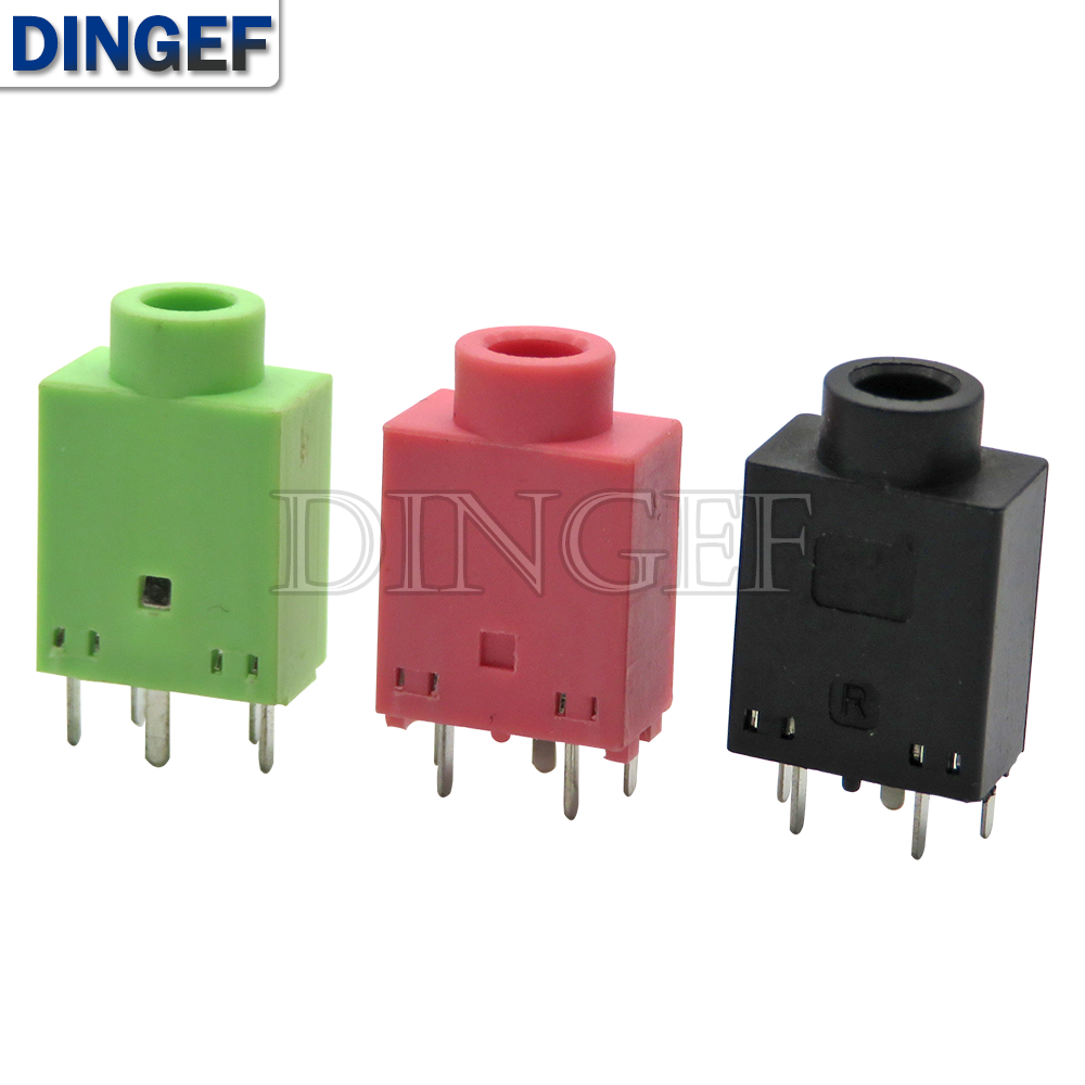 10 stk. pj -358 3.5mm hodetelefonkontakt 180 grader vertikal 5 pin  pj358