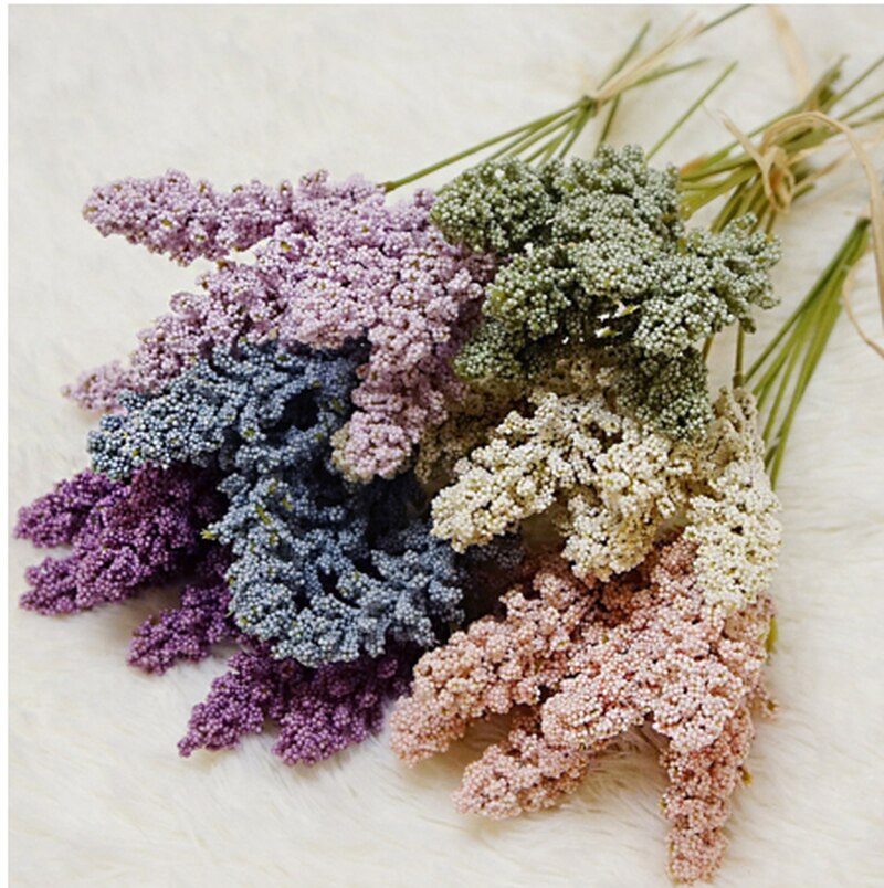 Bouquet de petites fleurs de vanille artificielles, pointes, petites fleurs en mousse, pour décoration murale de plantes, céréales et tas de plantes, 6 pièces/paquet