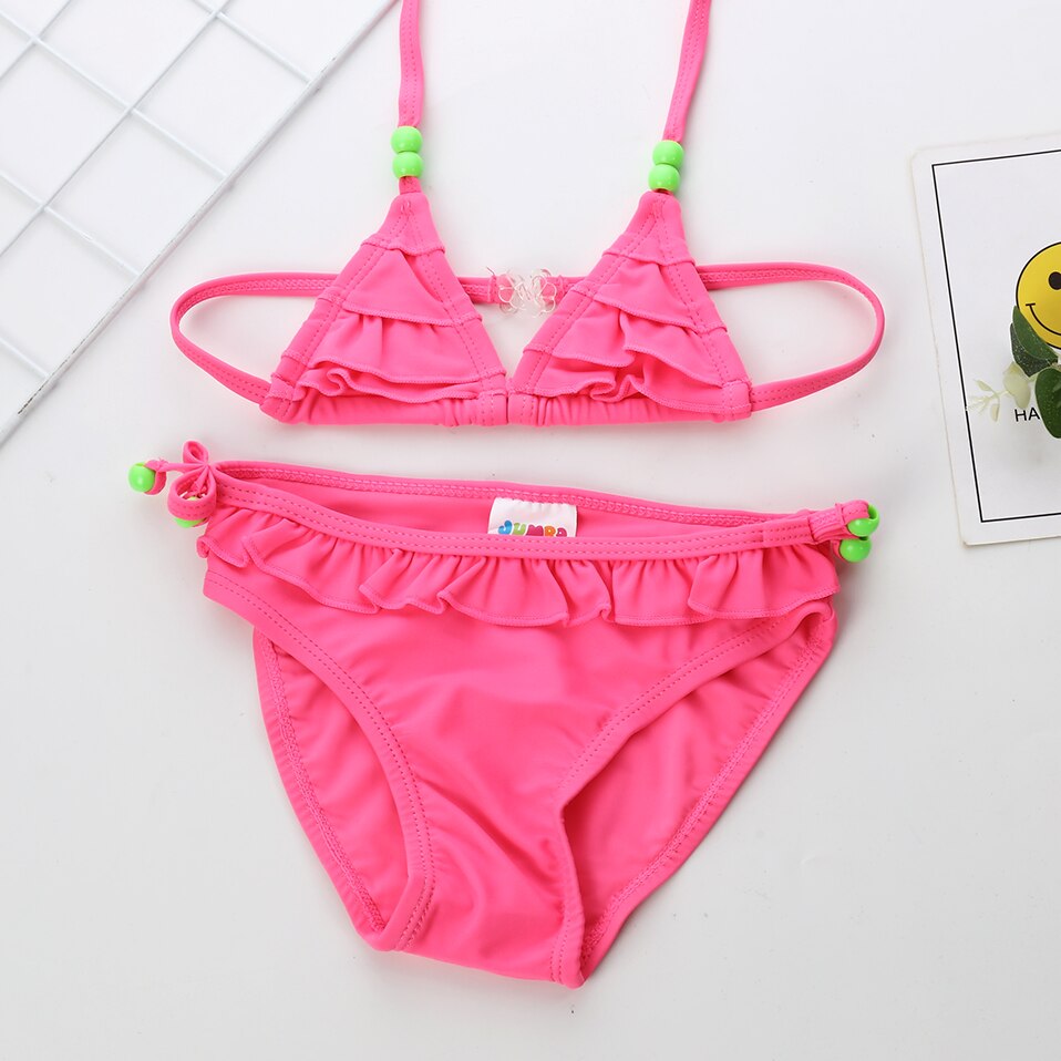 2~7Y Biquini Infantil Solid color Girls swimwear Kids Bikini Set Two pieces Children Swimwear Kids Beach wear-ST113