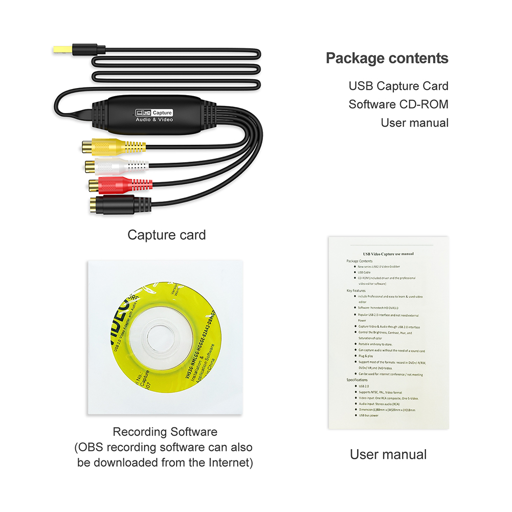 USB Video Capture Card VHS TV DVD VCR USB naar AV Video Capture Adapter RCA naar USB Video Converter voor Mac/PC