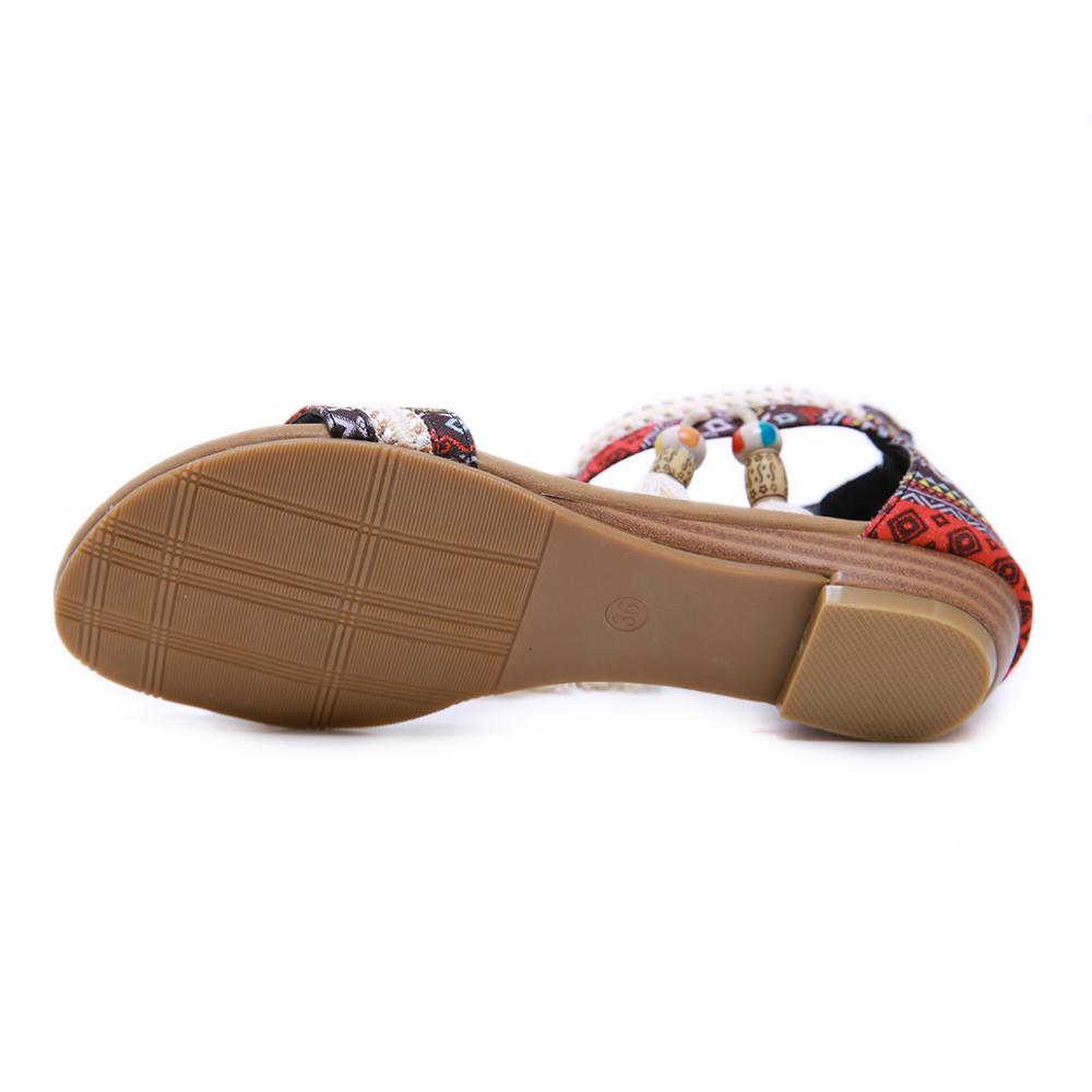 CEYANEAO kobiet czeski Boho sandały etniczne Totem Fringe Tassel ciąg koralik etniczne sandały klinowe HeelCasual płaskie buty Plus rozmiar