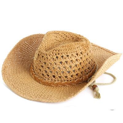 100% Handwork Summer Women Men Western Straw Cowboy Hat For Gentleman Wide Brim Boater Panama Jazz Hats Godfather Sombrero Cap: khaki / Child size