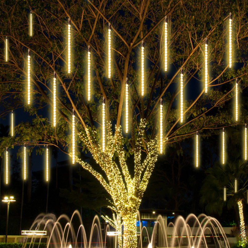 Kerst Festoen Lights Meteorenregen Led Fairy Guirlande Licht String 30Cm 50Cm 8 Tube Waterdichte Tuin Decoratie