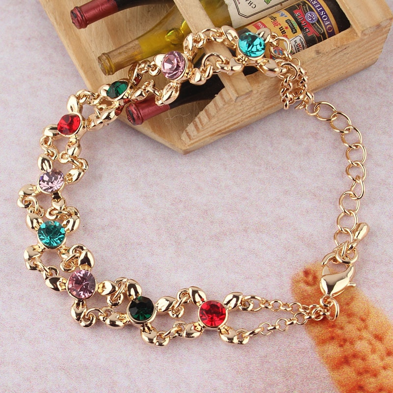Bracelets & Bangles Colorful AAA Zircon Charm Bracelet Gold Color Women Bracelet Jewelry