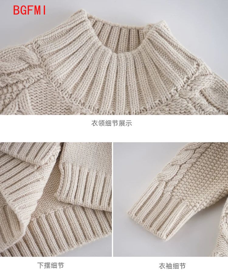 Suéter suelto para niña, suéter de 110-160cm para niño y adolescente, tejido de línea gruesa, trenza de estilo exterior para niña, novedad de primavera y otoño