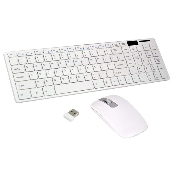 Trådløst slankt hvidt tastatur + trådløst optisk mussæt til pc og laptop: Default Title