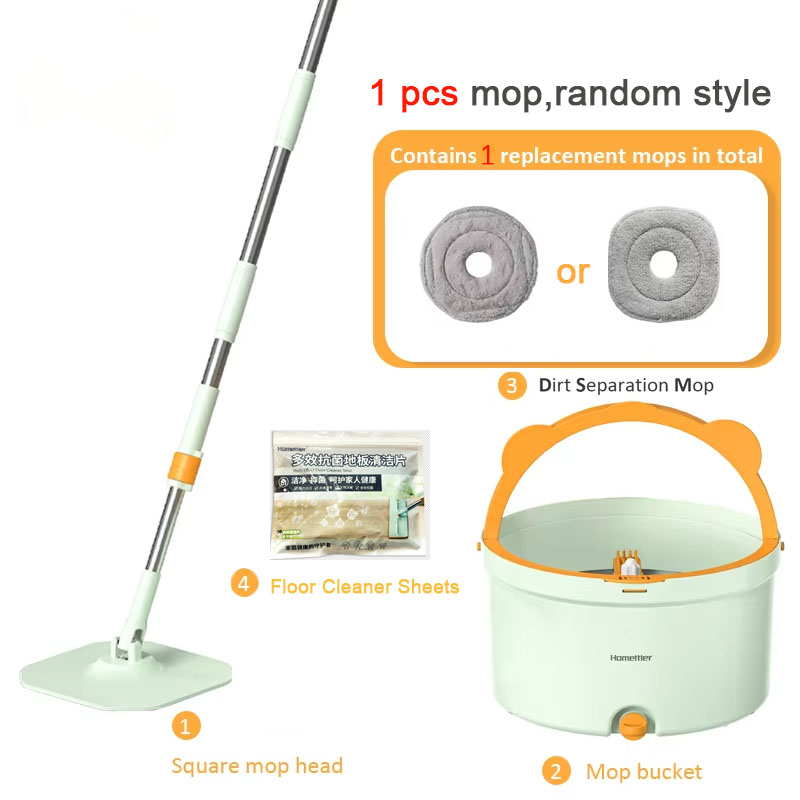 trapeadores herramientas de limpieza de pisos fáciles de drenar trapeador exprimible Limpieza del hogar 360 ° Spin home Trapeador de suelo con cucharón Lavado manos libres: Rojo