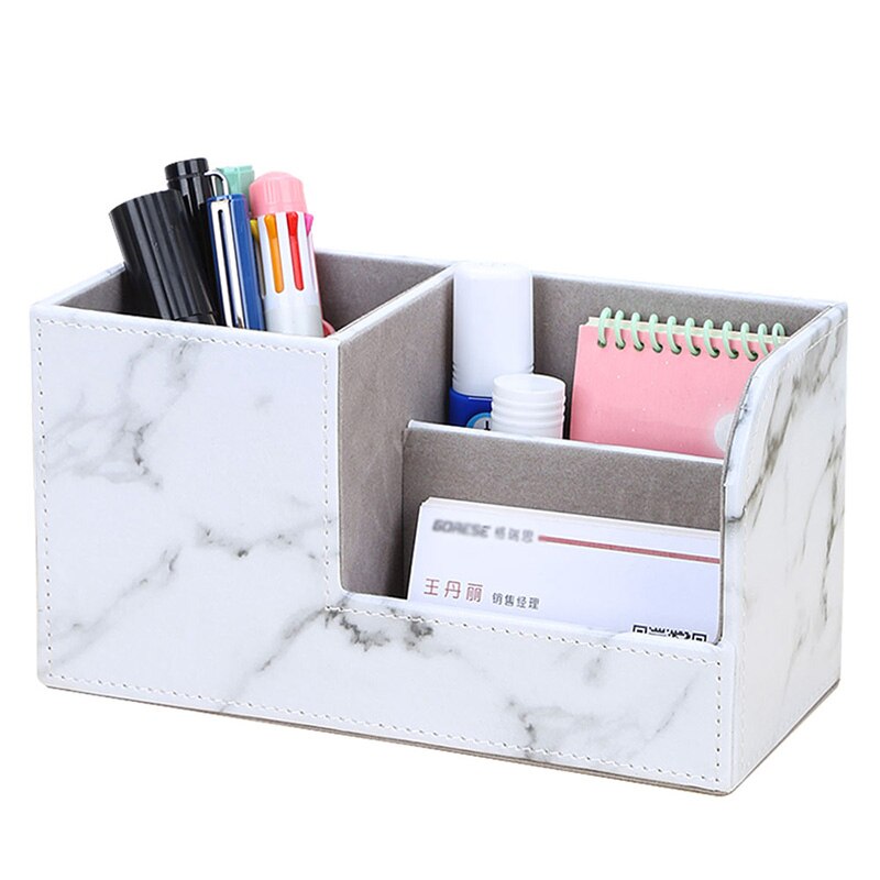 Kontorartikler marmor pu læder skrivebord arrangør sæt pen holder opbevaringsboks tissuekasse cup coaster 3 stk / sæt