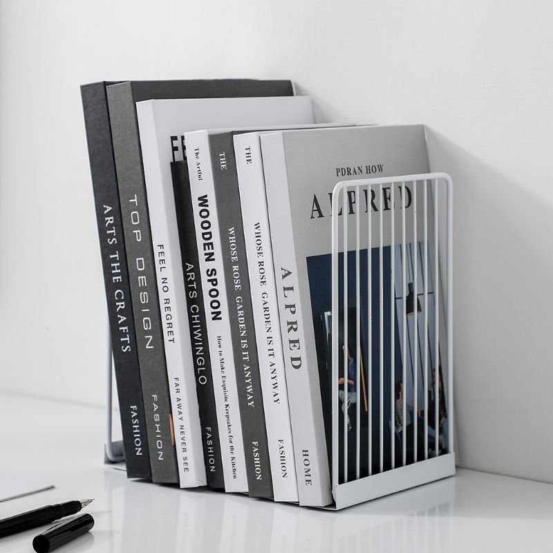 Suporte para livros, 1 par, apoio para livros, de ferro, simples, antiderrapante, prateleira, organizador de revistas e escritório