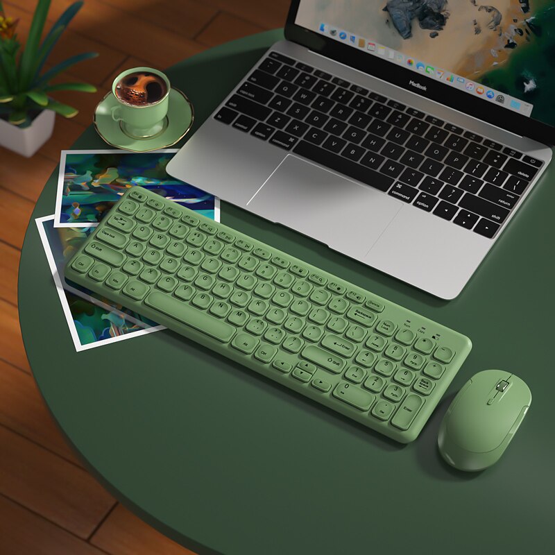 2.4G Draadloze Gaming Toetsenbord Muis Set Voor Macbook Xiaomi Draadloze Magic Toetsenbord Muis Gamer Combo Computer Toetsenbord Pc Gamer: Green Set