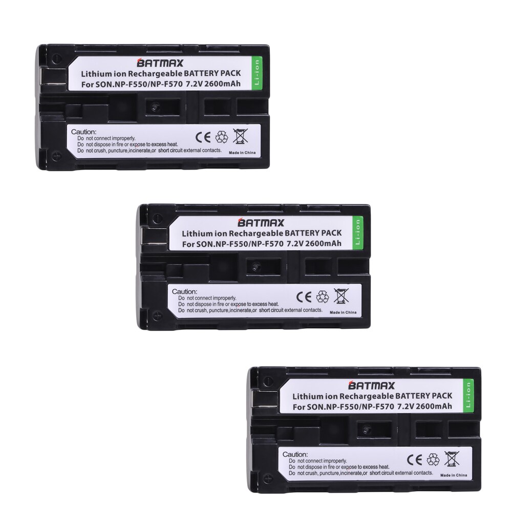 2600mAh NP-F550 NP F550 Battery Akkus + LCD Dual Charger for Sony NP-F330 NP-F530 NP-F570 NP-F730 NP-F750 Hi-8 TR716 6K Pro: 3Pcs