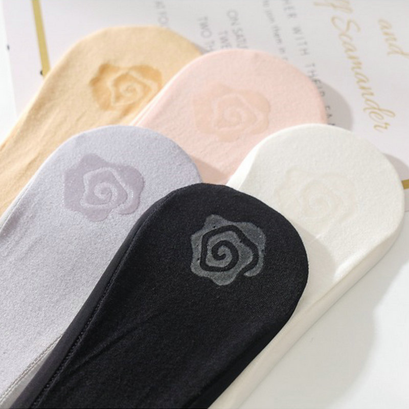 5 Pairs Invisible Boat Socks Women Summer No Trace Silicone Non-Slip Socks for High Heels Shoes Ice Silk Thin Slippers Sock