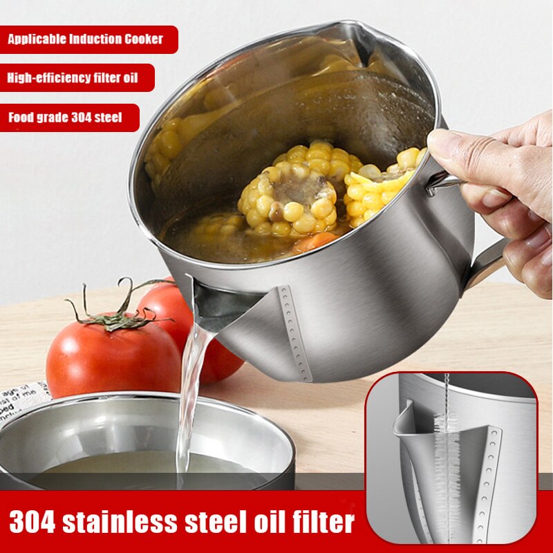 Filtro de aceite de acero inoxidable separador de sopa colador olla utensilios de cocina P7Ding