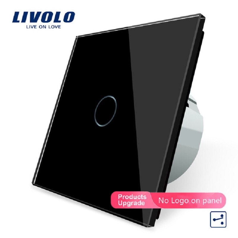 Livolo EU Standard, Wall Switch, 1 Gang 2 Way Control, Crystal Glass Panel, Wall Light Touch Screen Switch VL-C701S-11/12: black