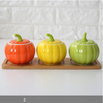 3 Stks/set Keramische Kruiden Pompoen Fles Met Lade Kruiden Pot Combinatie Keuken Accessoires Home Decor Servies 08146: B