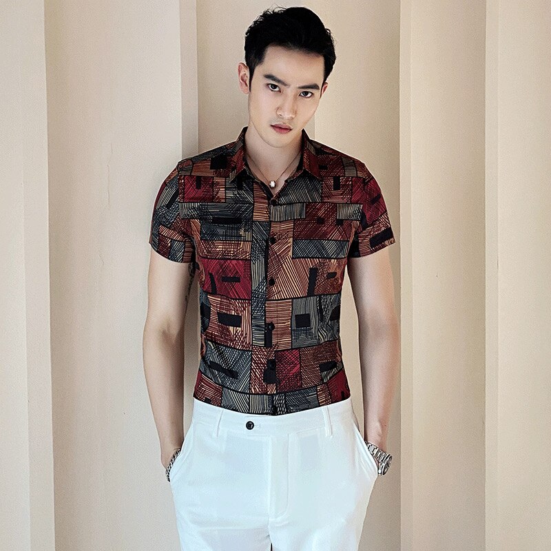 Zomer Plaid Mannen Shirt Plus Size Korte Mouw Casual Slanke Jurk Shirts Chemise Homme Streetwear Camisa Masculina