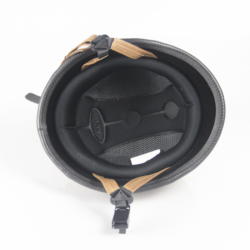 PU Leather Motorcycle Helmet German Leather Pilot Motorcycle Open Retro Half Helmet Cruise Chopper Biker DOT Certification