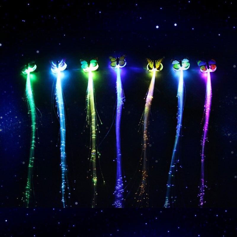 Christmas LED Colorful Butterfly Luminous Fiber Optic Wig Party Supplies Hair Accessories Luminous Braid Hairpin Weaving