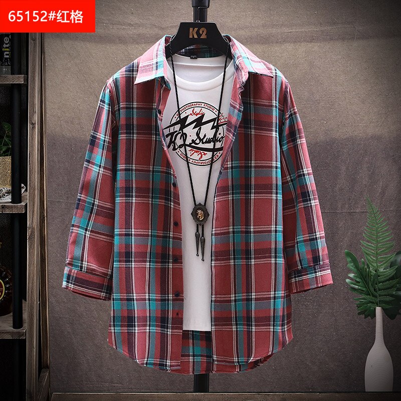 shirt Business casual autumn long sleeve men shirts brand plaid men Plus Size chemise homme: hong Gech / XXXL
