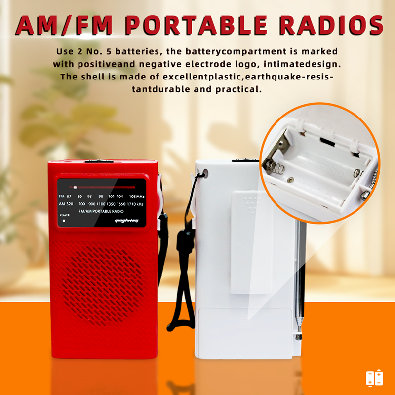 Przenośne radio AM/FM, radio o wysokiej czułości i wysokiej jakości, zasilane suchą baterią, trwałe i praktyczne, wbudowane w wysokiej jakości