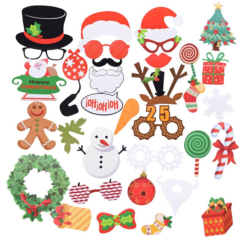 Gelukkig Nieuwjaar 2022 Party Decoraties Photo Booth Props Vrolijk Chritmas Photobooth Fotografie Props Voor Familie Xmas: 35 pieces