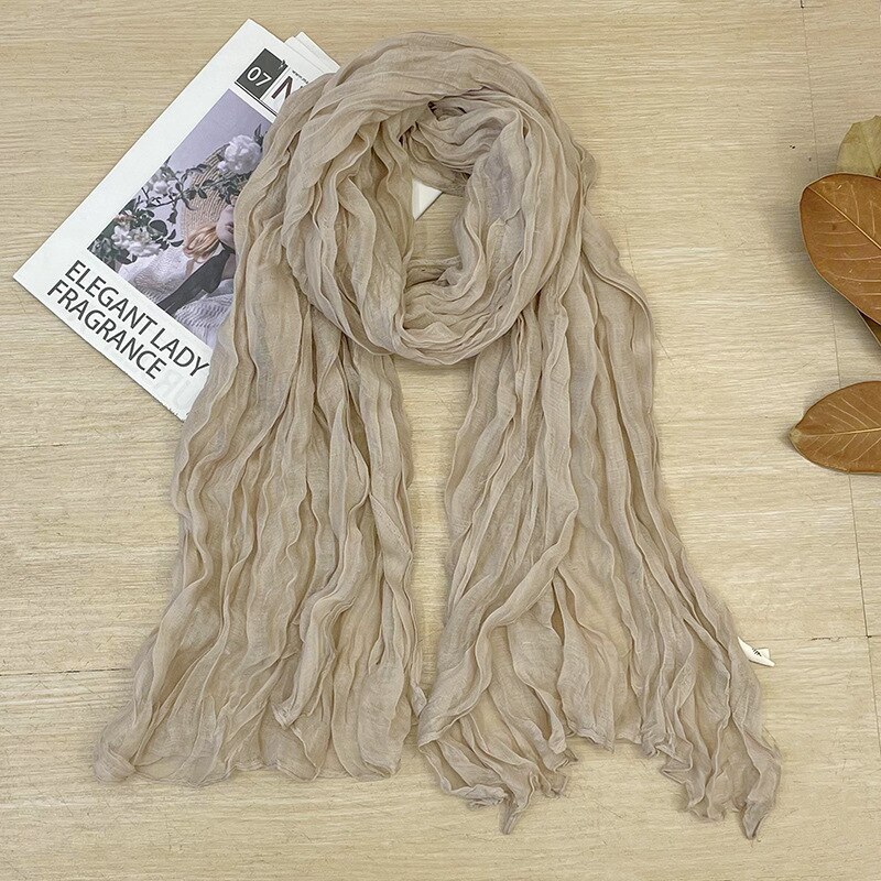 Écharpe plissée rétro en coton et lin de couleur unie pour femme, châle Long de chambre à coucher, pour bureau, printemps et automne: 12