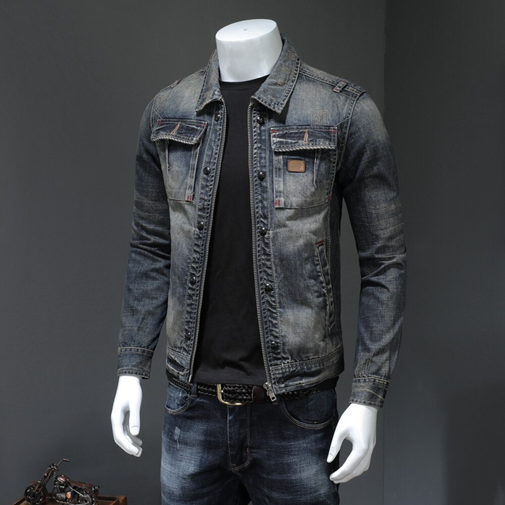 Jacket Men Spring and Autumn Men's Solid Color Lapels Retro Slim Hip Hop Long Sleeve Denim Jackets