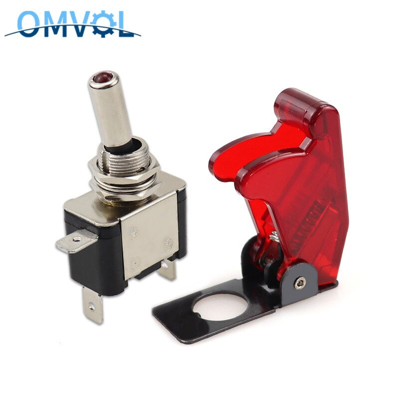 LED illuminated LED Toggle Switch With Missile Style Flick Cover Car Dash 12V 20A 3Pin: Red
