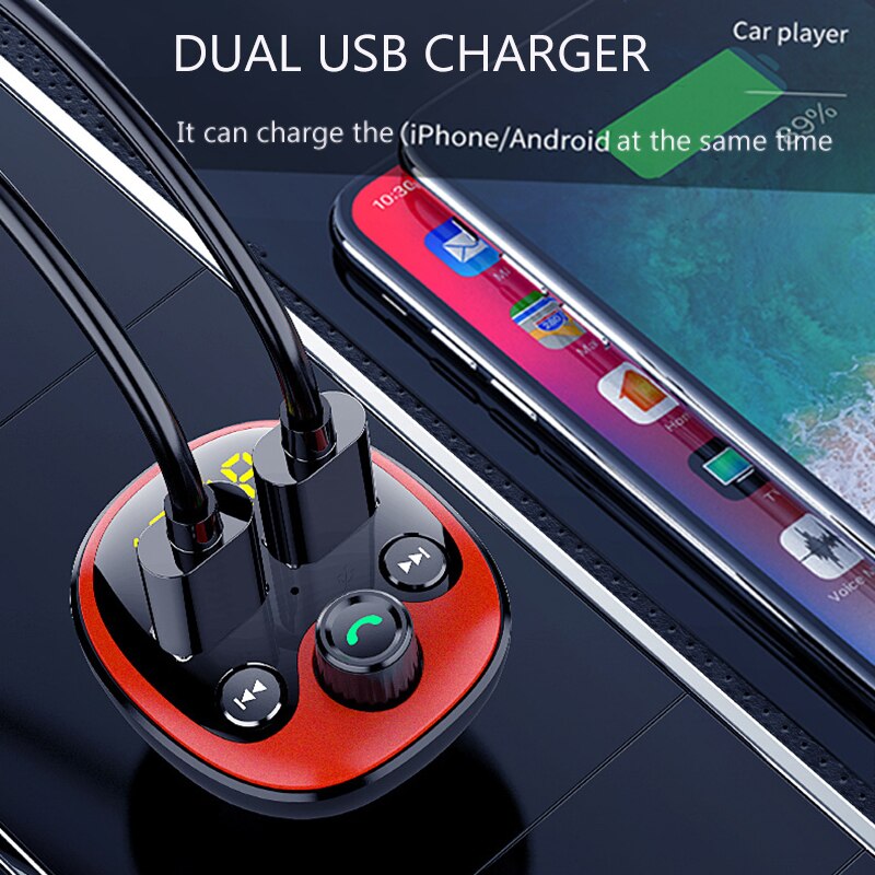 Modulador FM negro con Bluetooth 5,0, Chip QC3.0, Cargador rápido, USB Dual, TF, U Disk, reproductor de música, Kit de manos libres para coche