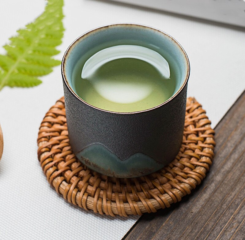Håndmalet bjerg keramisk tekop japansk grov keramik tekopper til pu'er ovn skiftet håndlavet te tilbehør tilbehør enkelt