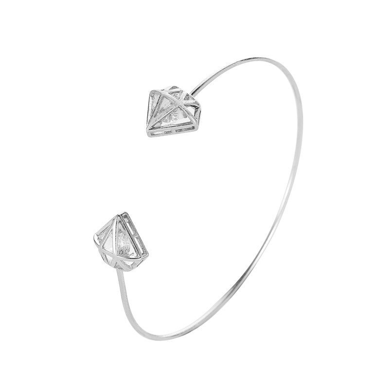 Bangles Hollow Out Triangle Bracelets Women Simple Zircon Jewellery Bracelet Geometric Jewelry Hand Made Trendy Armband: silver color