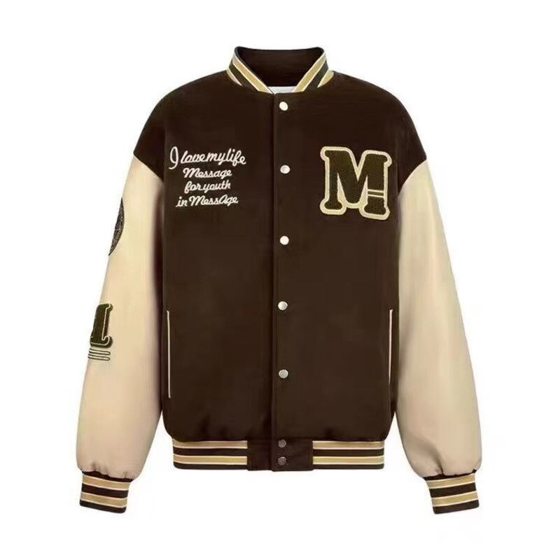 Chaqueta básica de béisbol Cyber Y2k para hombre y mujer, ropa de talla grande, ropa de primavera y invierno, color marrón, Vintage americano