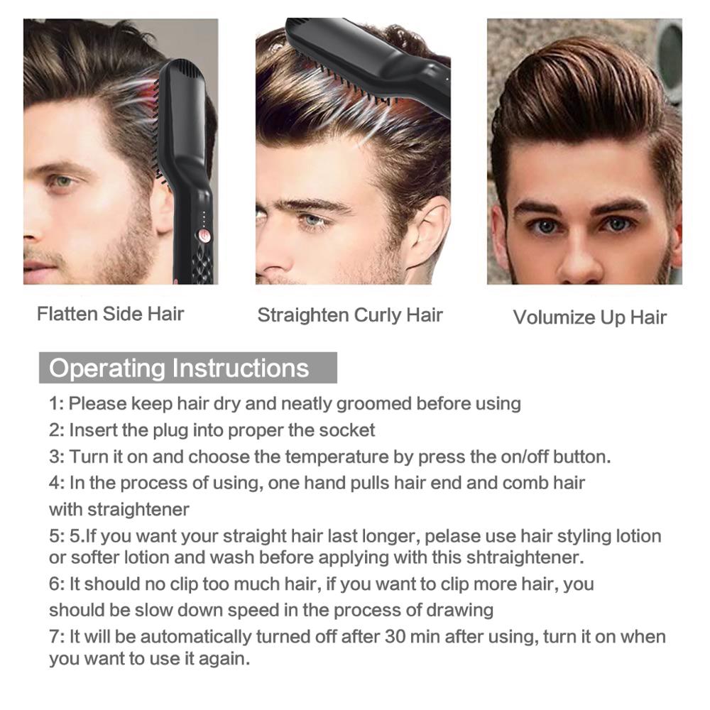 Peine de barba 3 en 1 para hombres alisador de pelo cepillo de cerámica planchas peine rápido alisado de pelo de calor herramientas de estilismo