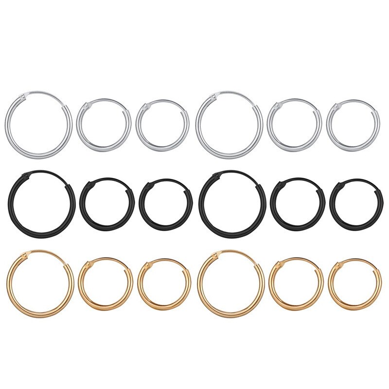 Oorringen Voor Vrouwen Eenvoudige Stijl Zwart Goud Zilver Kleur Oor Ringen Punk Oorbel Man Hip Hop Sieraden Unisex 10/12/15Mm