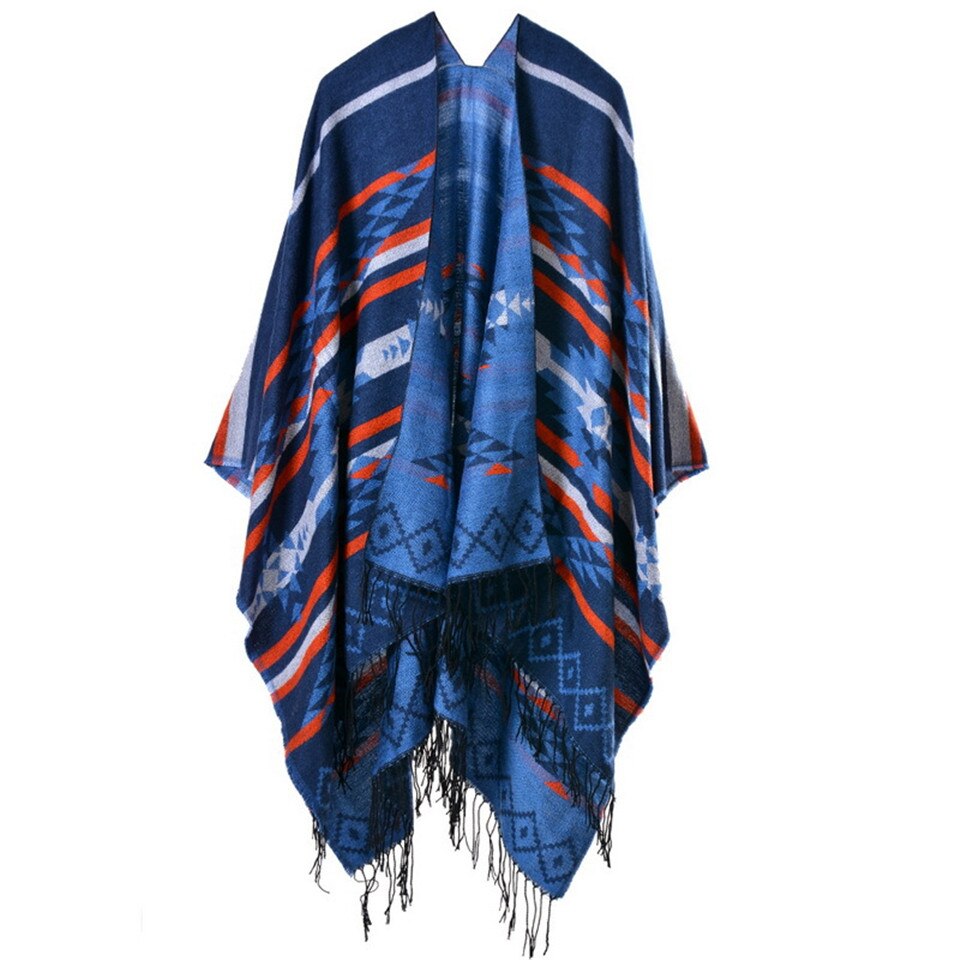 Écharpe ethnique Poncho femme | Bohème, imprimé, sculptures de couverture dame en tricot, châle gland Cape épaisse Pashmina, automne hiver