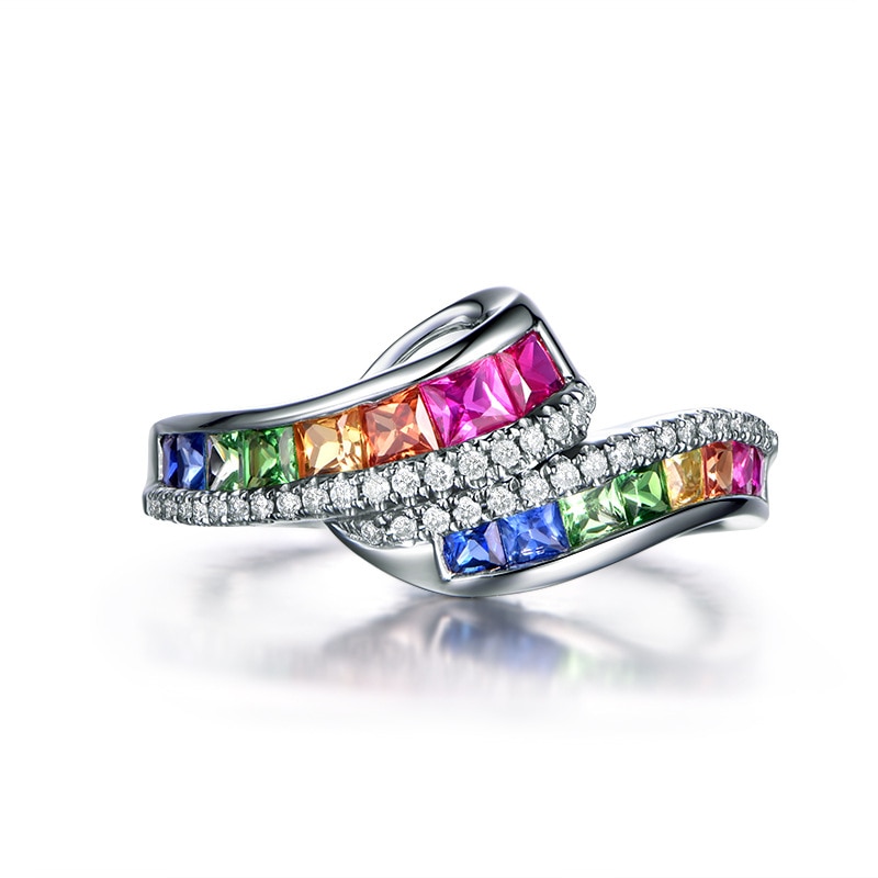 Geometry Jewelry Ring Luxury Charming Women Wedding Color Crystal Ring Exquisite Jewelry Girl