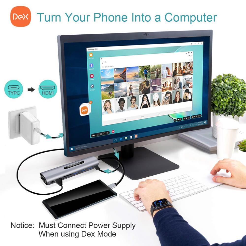 Goojodoq 9 porte usb c hub til hdmi vga rj45 gigabit ethernet strømadapter dock pd oplader til macbook pro air multi type c hub