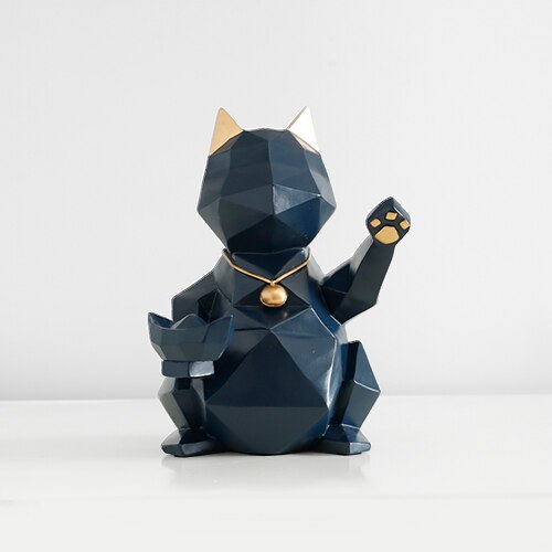 Figuritas de resina para perros y gatos, artesanía moderna, animales en miniatura, bonitos adornos para el hogar, decoración de oficina, cuenco de almacenamiento tallado coleccionable: Blue Cat figurine -S