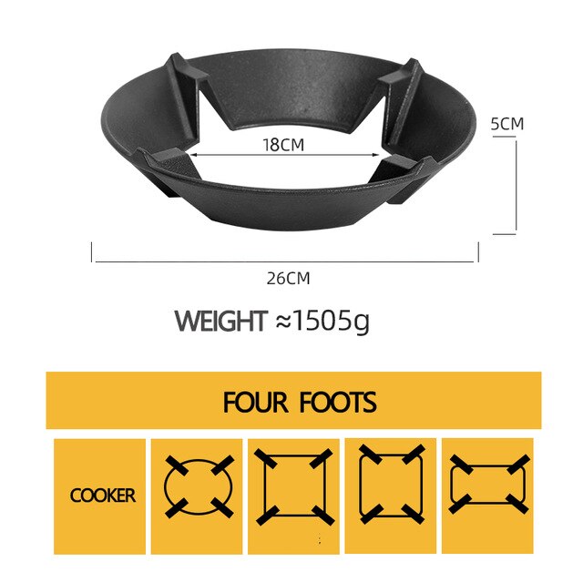 Gietijzeren Wok Pan Pot Ondersteuning Rack Stand Brander Gasfornuis Rack Kookplaten Fornuis Keuken Gereedschap Kookgerei Accessoires Kachel Protector: Four Foots Iron