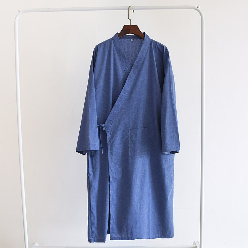 Multicolor Men's Cotton and Linen Bathrobe for Spring and Summer Solid Color Kimono Robe Home Bath Men Clothes: 8 / M