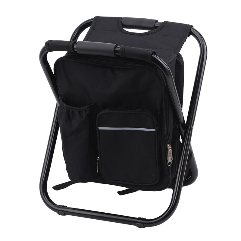 Outplea 40CM Tabouret Pliable Camping avec Sac Isotherme 15L, Siege de Peche avec Sac à Dos, Compact et Fonctionnel, Chaise Pliante pour Chasse Pique-Nique, Noir