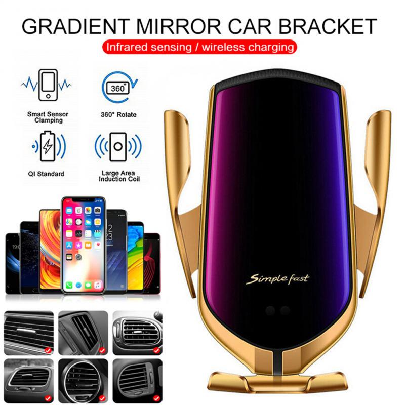 Soporte de teléfono para coche, cargador inalámbrico para coche Qi 10 W, Sensor infrarrojo de carga rápida, sujeción automática para Iphone 11 Pro XR XS Huawei P30