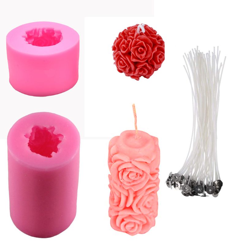 Moules de bougie cylindre et sphère forme Rose fleur Silicone moules pour faire bricolage M0XD: B