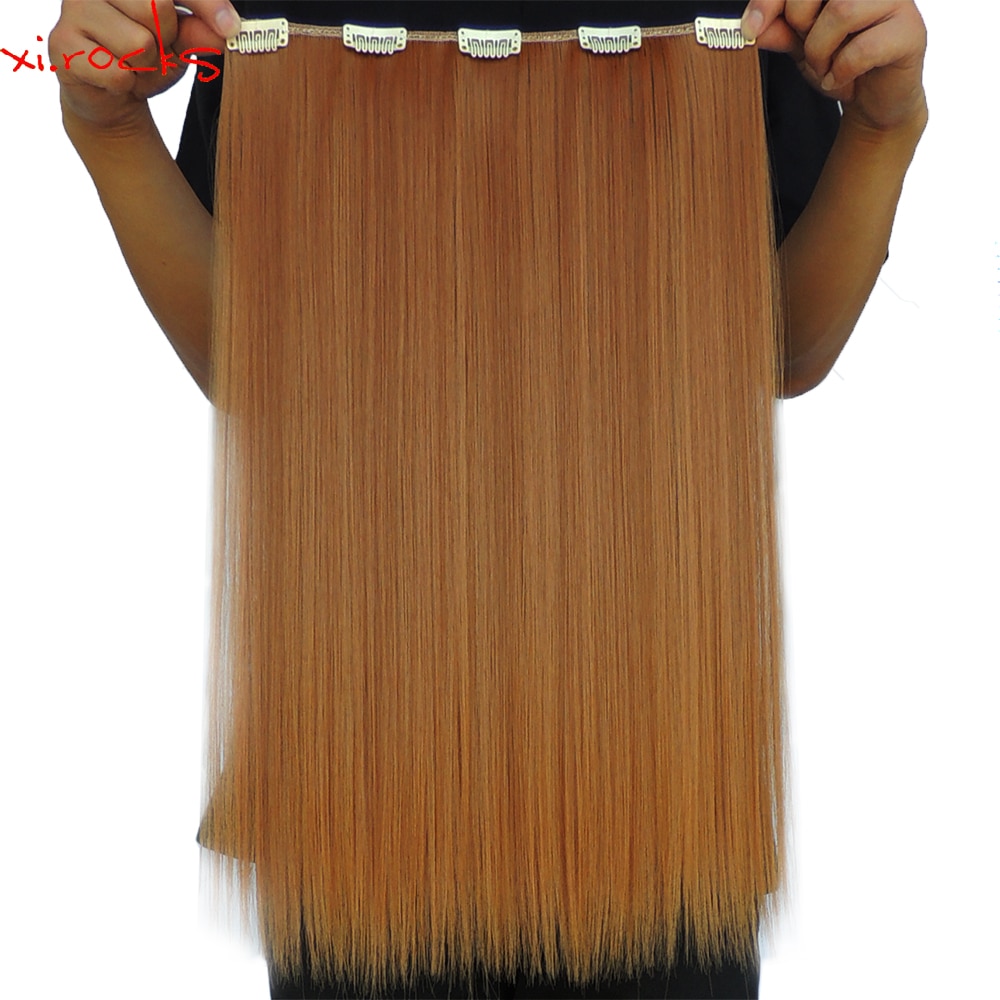 Wjlz5050/5 P Xi. rotsen Synthetische 5 Clip in Hair Extensions 50 cm Haar Clips Extensiones 50g Rechte Haarspeld Haarstukje Gember 27 S