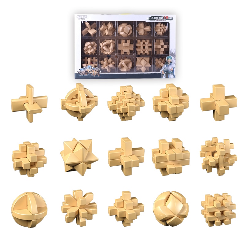 Qiyi Magic Iq Brain Teaser Kong Ming Lock Bundel Set 3D Abs Plastic Elkaar Grijpende Burr Puzzels Game Speelgoed Bamboe Voor volwassenen Kinderen